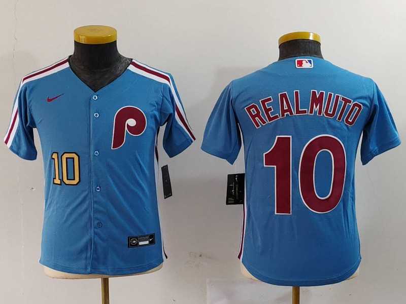 Youth Philadelphia Phillies #10 JT Realmuto Light Blue Cooperstown Cool Base Jerseys->mlb youth jerseys->MLB Jersey